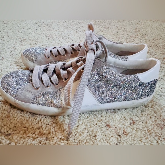 Sam Edelmam Baylee Suede & Glitter Low Top Lace Up Sneakers size 8M - Picture 1 of 9
